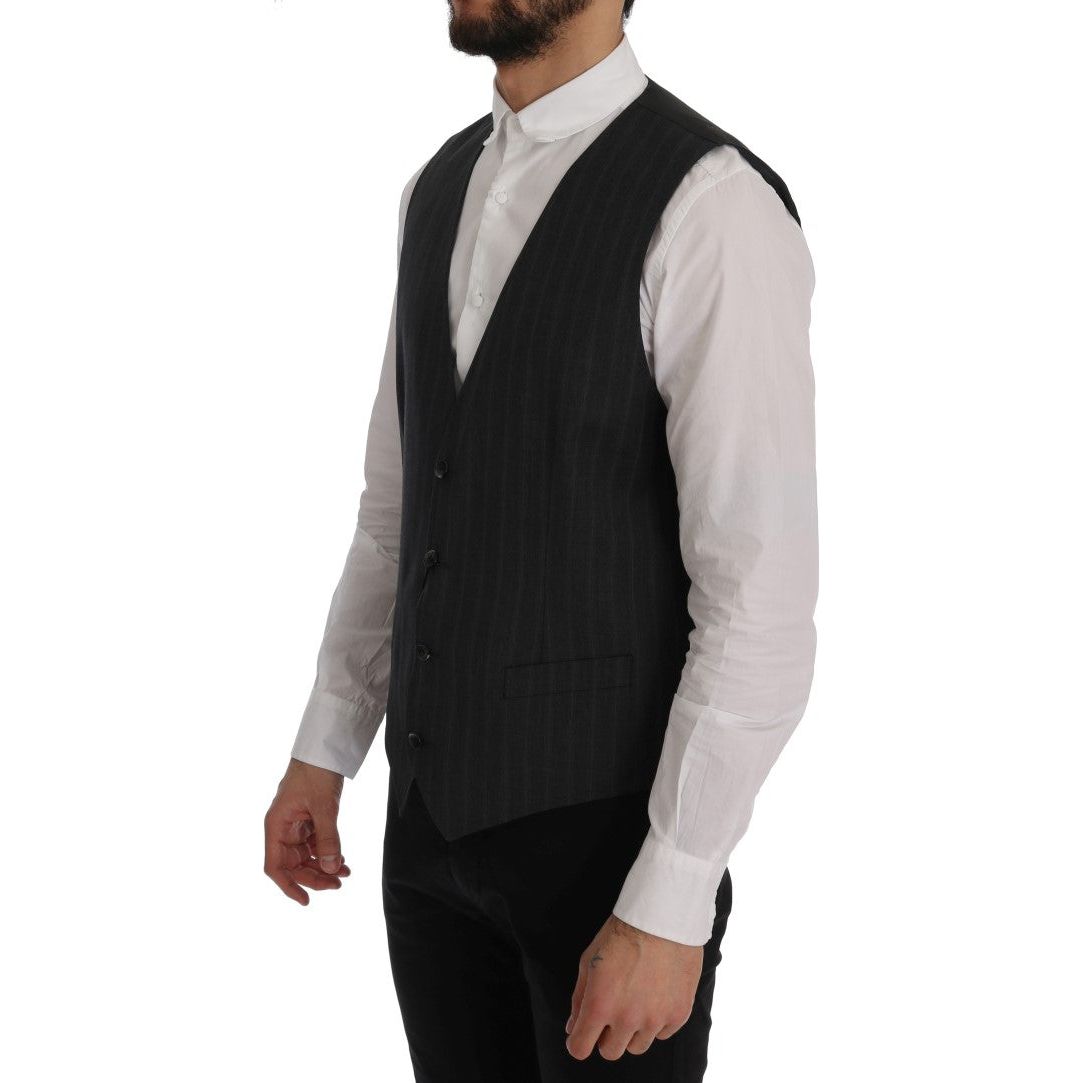 Dolce & Gabbana Elegant Gray Striped Single Breasted Vest gray-staff-wool-stretch-vest 498895-gray-staff-wool-stretch-vest-1.jpg