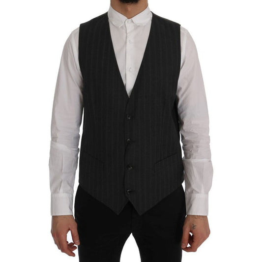 Dolce & Gabbana Elegant Gray Striped Single Breasted Vest gray-staff-wool-stretch-vest 498895-gray-staff-wool-stretch-vest.jpg