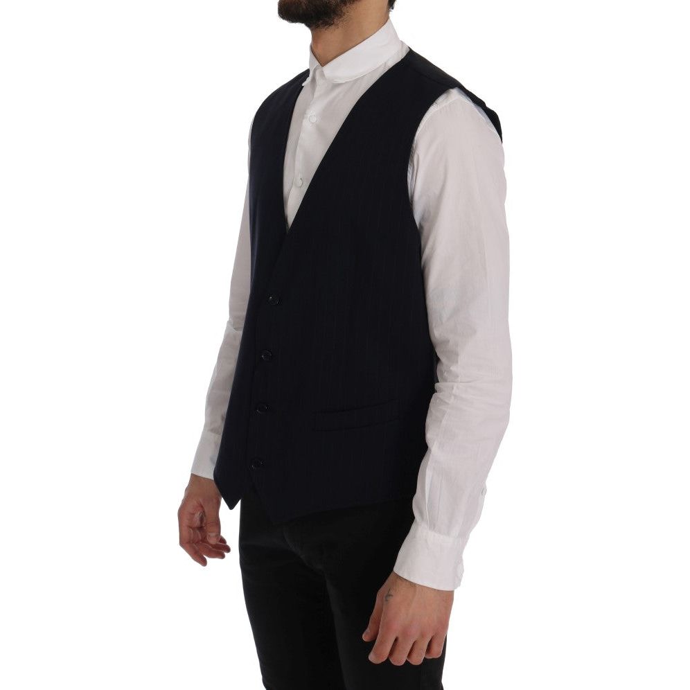 Dolce & Gabbana Elegant Striped Wool Blend Waistcoat Vest blue-staff-wool-stretch-vest-2 499175-blue-staff-wool-stretch-vest-3-1.jpg