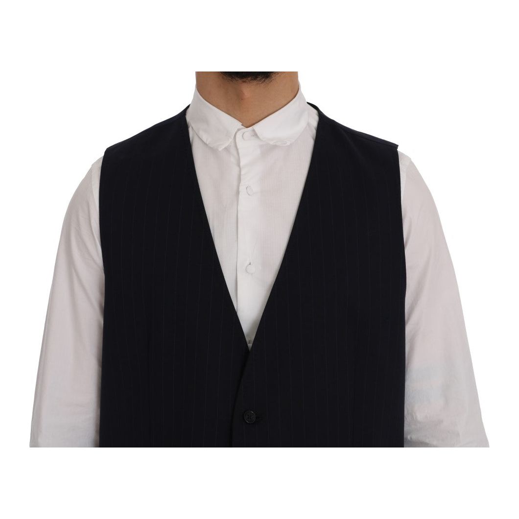 Dolce & Gabbana Elegant Striped Wool Blend Waistcoat Vest blue-staff-wool-stretch-vest-2 499175-blue-staff-wool-stretch-vest-3-3.jpg