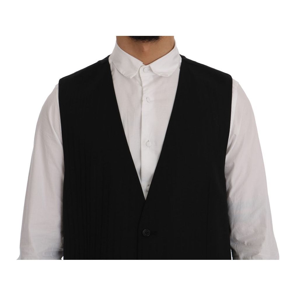 Dolce & Gabbana Elegant Striped Wool Blend Waistcoat Vest black-staff-wool-stretch-vest-3 499326-black-staff-wool-stretch-vest-5-3.jpg