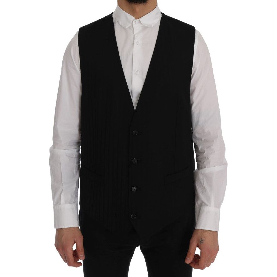 Dolce & Gabbana Elegant Striped Wool Blend Waistcoat Vest black-staff-wool-stretch-vest-3 499326-black-staff-wool-stretch-vest-5.jpg