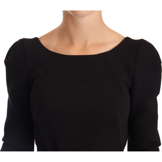 Dolce & Gabbana Elegant Black Stretch Sheath Mid-Calf Dress WOMAN DRESSES black-wool-stretch-sheath-open-back-dress