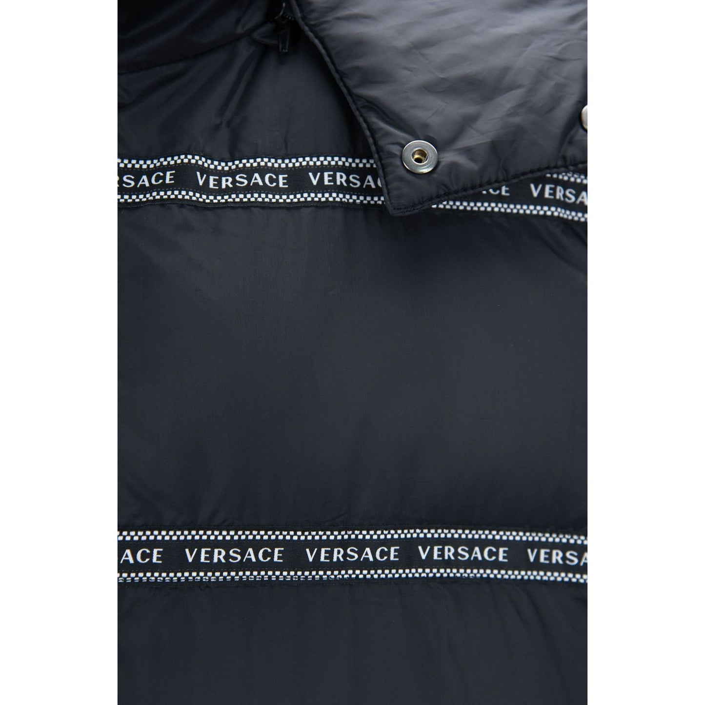 Versace Elegant Black Logo Band Vest with Detachable Hood black-polyester-vest