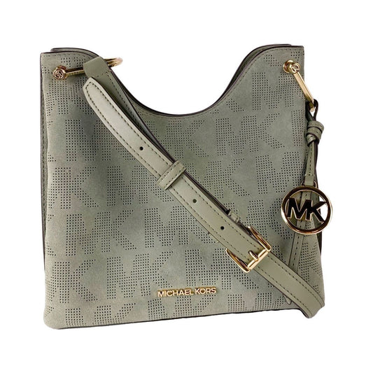 Michael Kors Joan Large Perforated Suede Leather Slouchy Messenger Handbag (Army Green) Messenger Bag joan-large-perforated-suede-leather-slouchy-messenger-handbag-army-green
