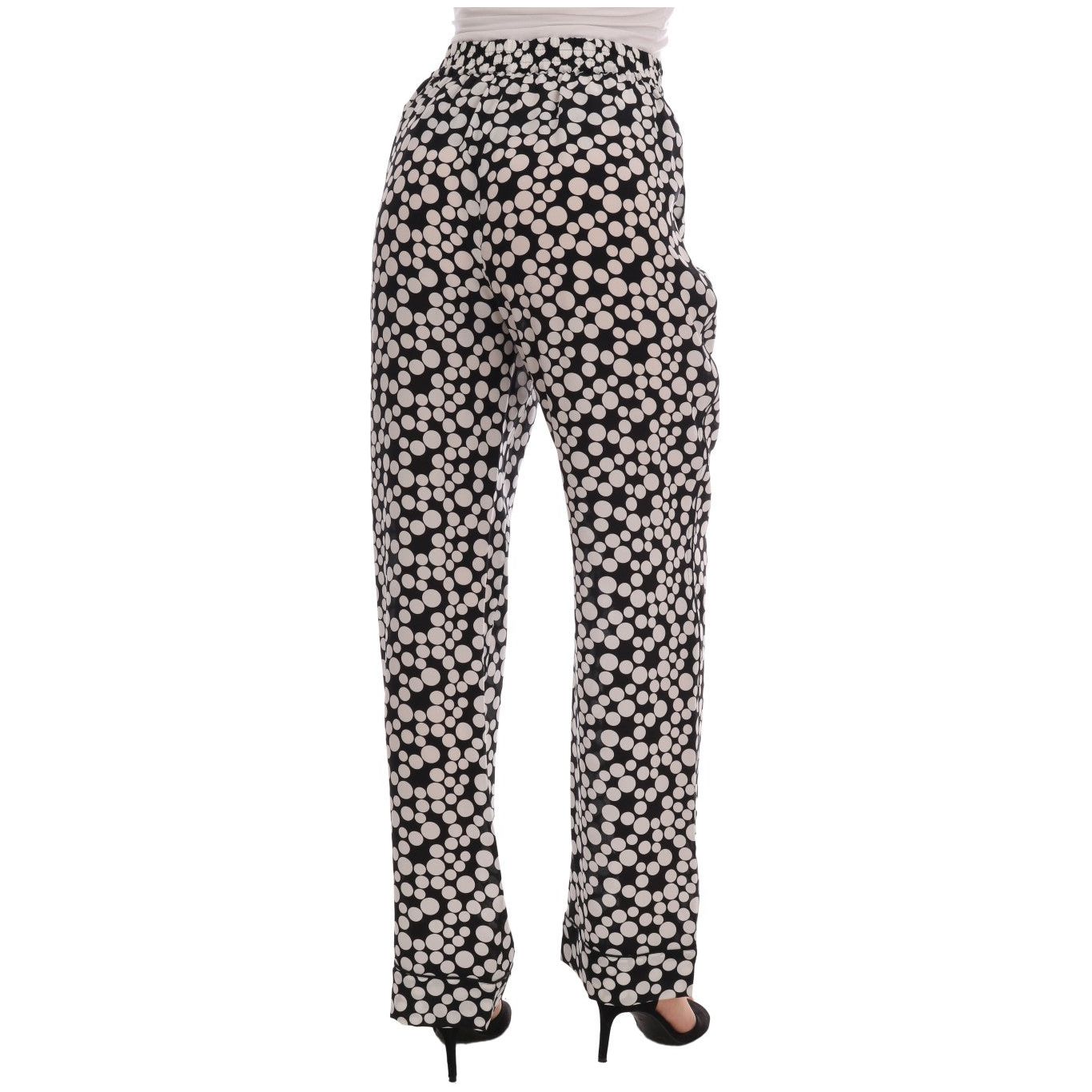 Dolce & Gabbana Elegant Polka Dot Silk High-Waist Pants Jeans & Pants black-white-polka-dottes-silk-pants 508363-black-white-polka-dottes-silk-pants-2.jpg