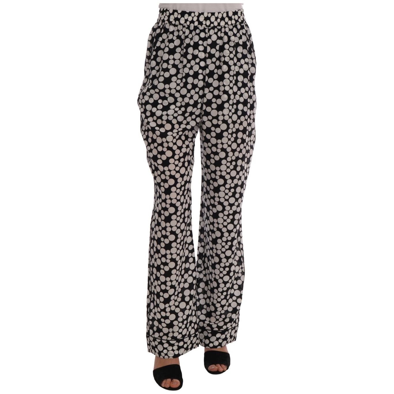 Dolce & Gabbana Elegant Polka Dot Silk High-Waist Pants Jeans & Pants black-white-polka-dottes-silk-pants 508363-black-white-polka-dottes-silk-pants.jpg