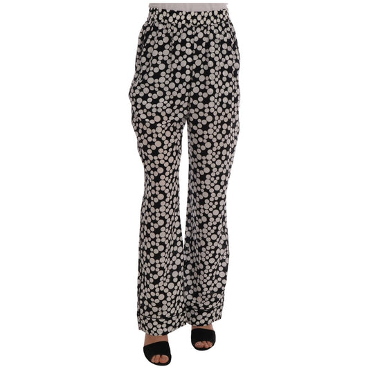 Dolce & Gabbana Elegant Polka Dot Silk High-Waist Pants Jeans & Pants black-white-polka-dottes-silk-pants