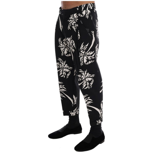 Dolce & Gabbana Elegant Tree Print Ankle Trousers Jeans & Pants black-tree-cotton-stretch-pants 509212-black-tree-cotton-stretch-pants-1.jpg