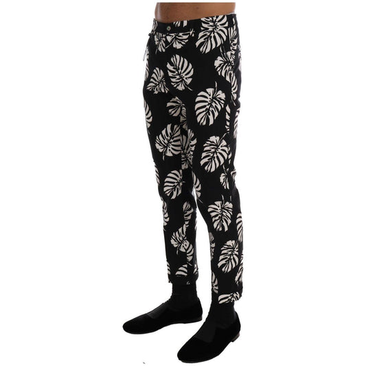 Dolce & Gabbana Slim Fit Leaf Print Ankle Pants white-black-leaf-cotton-stretch-slim-pants 509331-white-black-leaf-cotton-stretch-slim-pants-1.jpg
