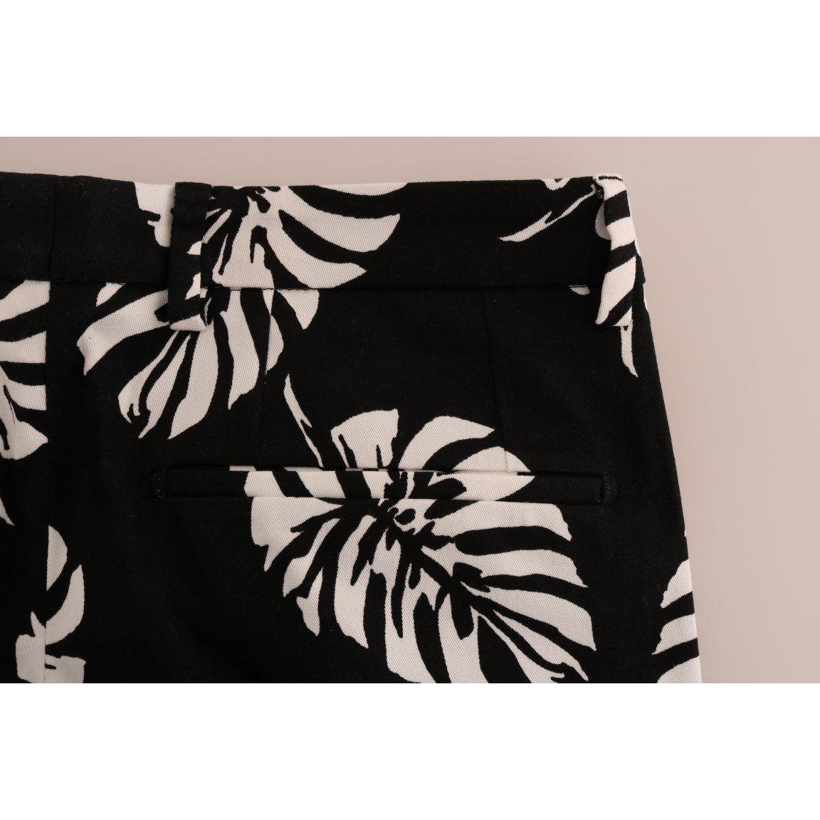 Dolce & Gabbana Slim Fit Leaf Print Ankle Pants white-black-leaf-cotton-stretch-slim-pants