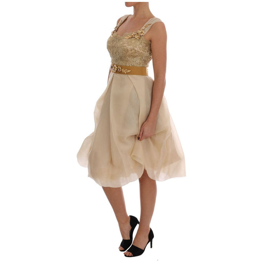 Dolce & Gabbana Elegant Embellished Lace & Organza Silk Dress gold-silk-crystal-embellished-dress 512434-gold-silk-crystal-embellished-dress-1.jpg