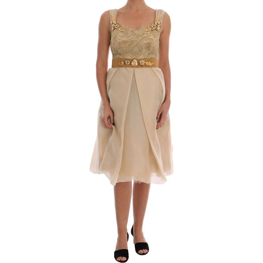 Dolce & Gabbana Elegant Embellished Lace & Organza Silk Dress gold-silk-crystal-embellished-dress 512434-gold-silk-crystal-embellished-dress.jpg