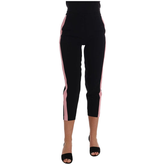 Dolce & Gabbana Chic Black Capri Pants with Pink Side Stripes Jeans & Pants black-stretch-pink-stripes-capri-pants