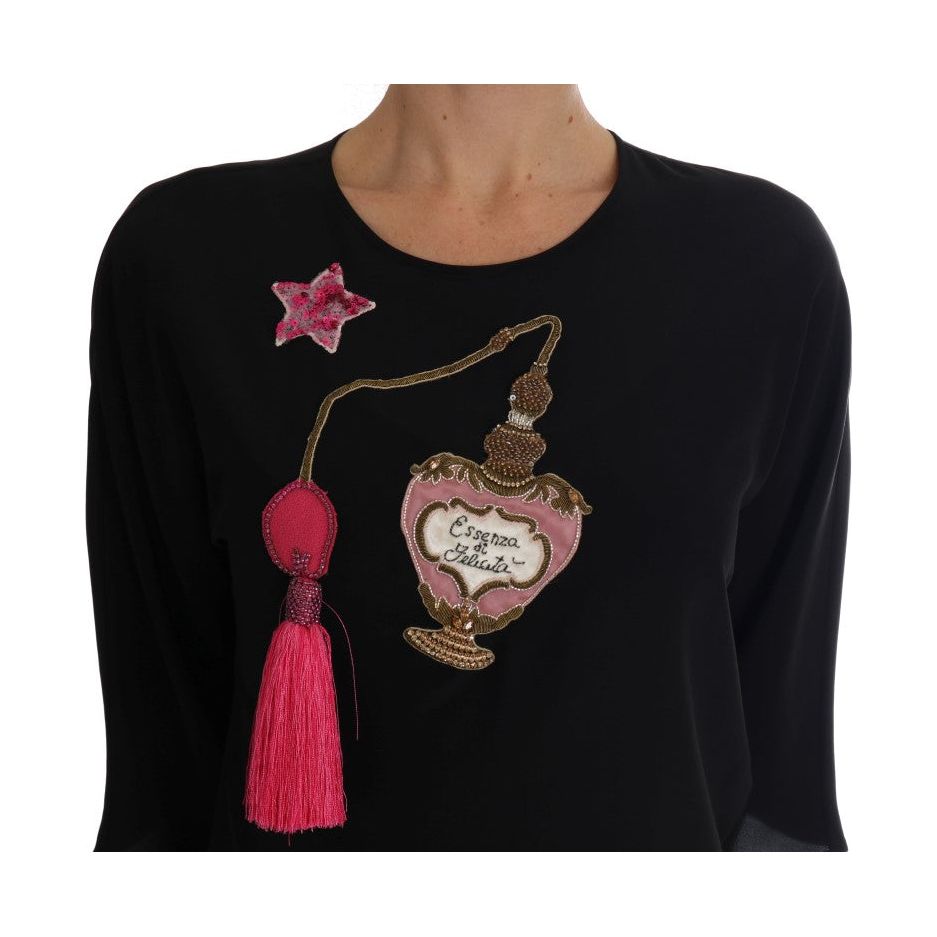 Dolce & Gabbana Fairy Tale Embroidered Silk Blouse black-silk-fairy-tale-top-crystal-blouse