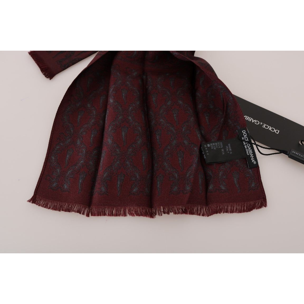 Dolce & Gabbana Silk Bordeaux Crown Chili Print Mens Scarf Silk Scarves bordeaux-silk-crown-chili-scarf