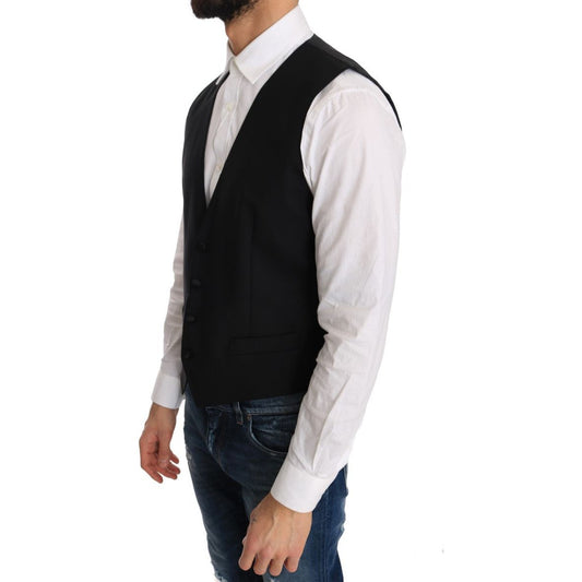 Dolce & Gabbana Elegant Slim Fit Formal Vest in Black black-wool-silk-vest