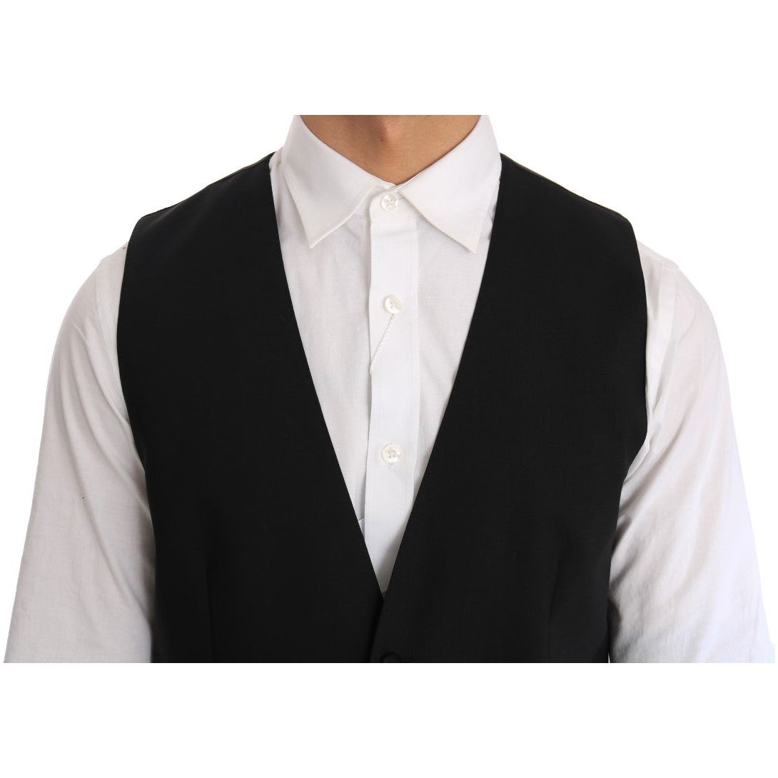 Dolce & Gabbana Elegant Slim Fit Formal Vest in Black black-wool-silk-vest 520324-black-wool-silk-vest-3.jpg