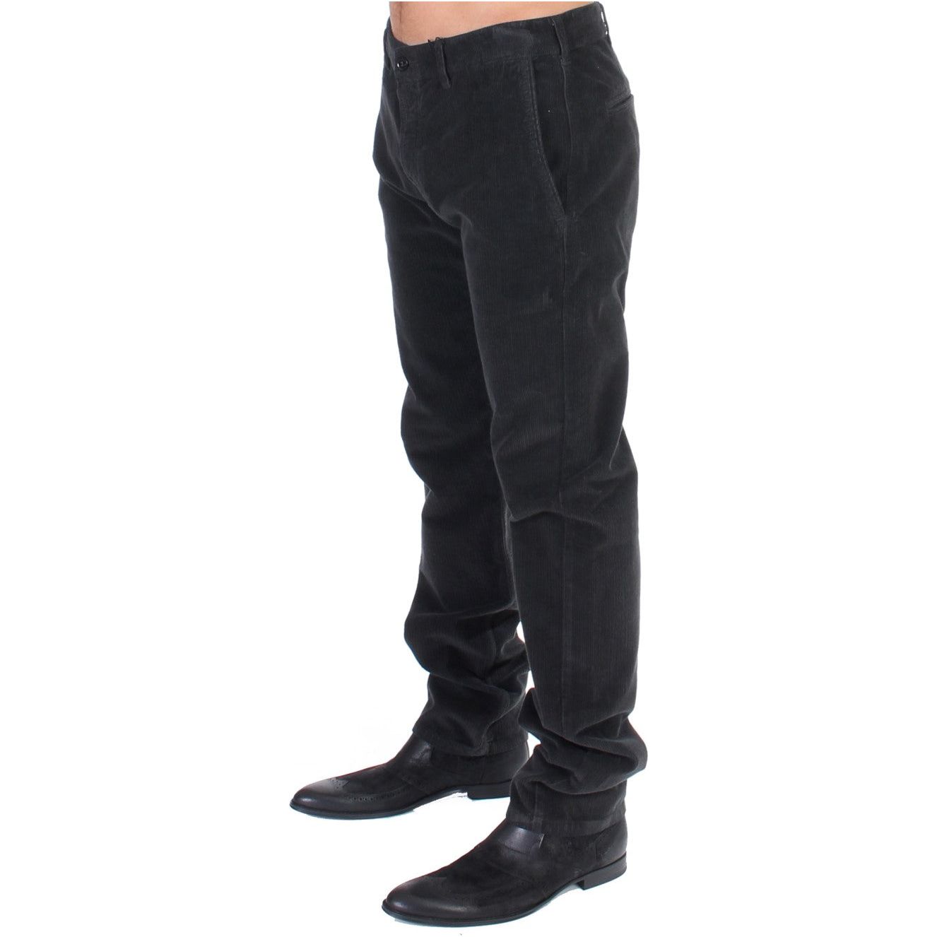 GF Ferre Elegant Black Cotton Corduroy Pants Jeans & Pants black-corduroy-cotton-straight-fit-pants 53278-black-corduroy-cotton-straight-fit-pants-1.jpg