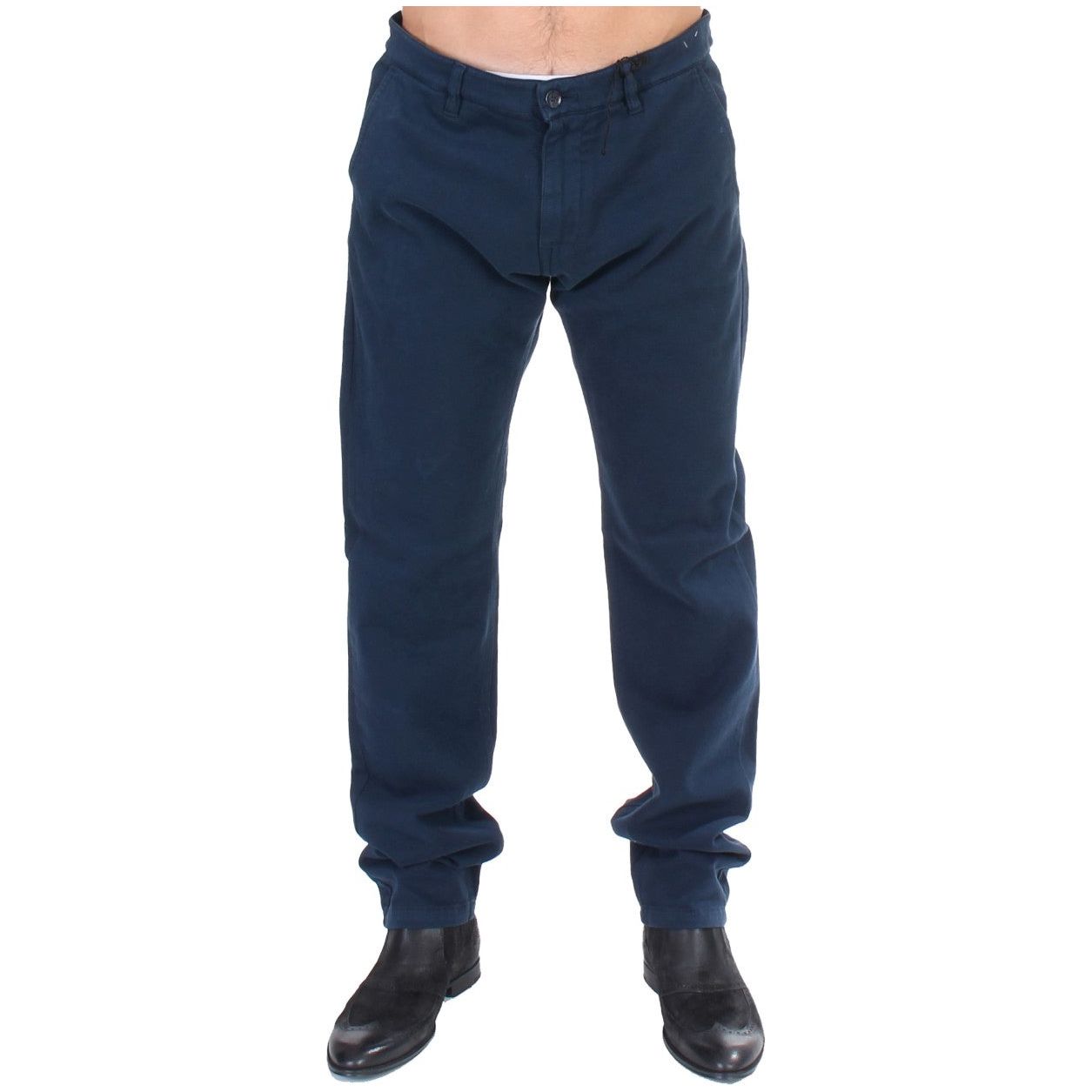 GF Ferre Elegant Blue Cotton Stretch Chinos blue-stretch-straight-fit-pants-chinos