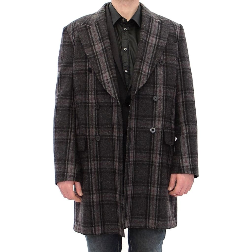 Dolce & Gabbana Sicilia Checkered Wool Blend Coat Coats & Jackets gray-double-breasted-coat-jacket 53557-gray-double-breasted-coat-jacket-1.jpg