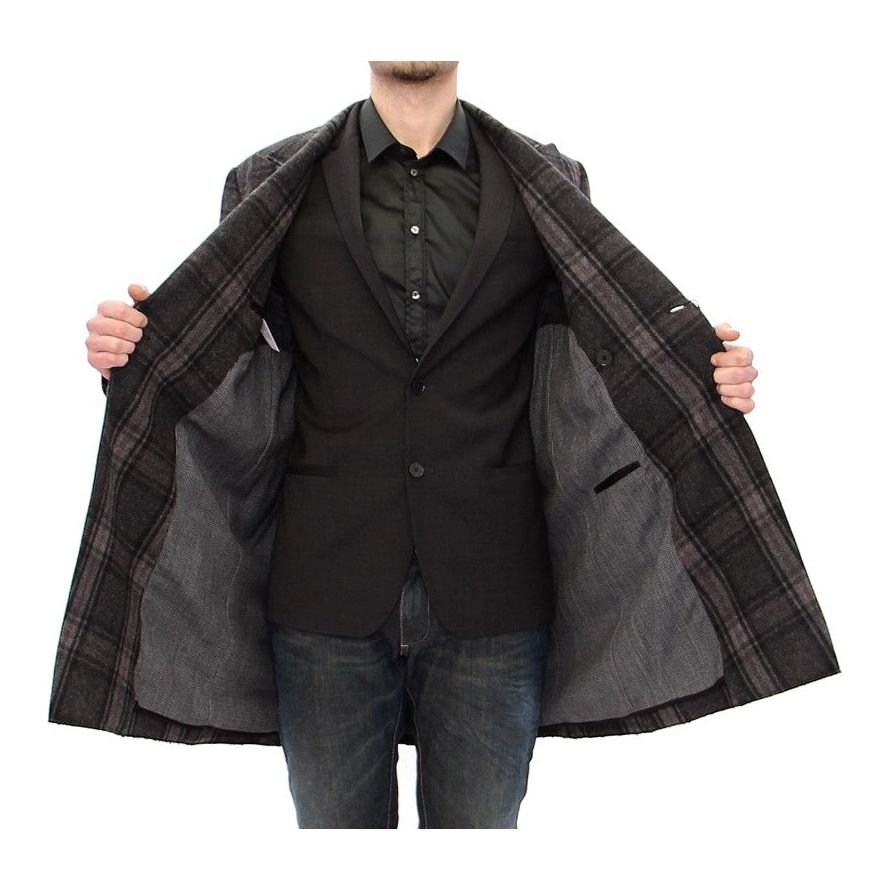 Dolce & Gabbana Sicilia Checkered Wool Blend Coat Coats & Jackets gray-double-breasted-coat-jacket 53557-gray-double-breasted-coat-jacket-2.jpg