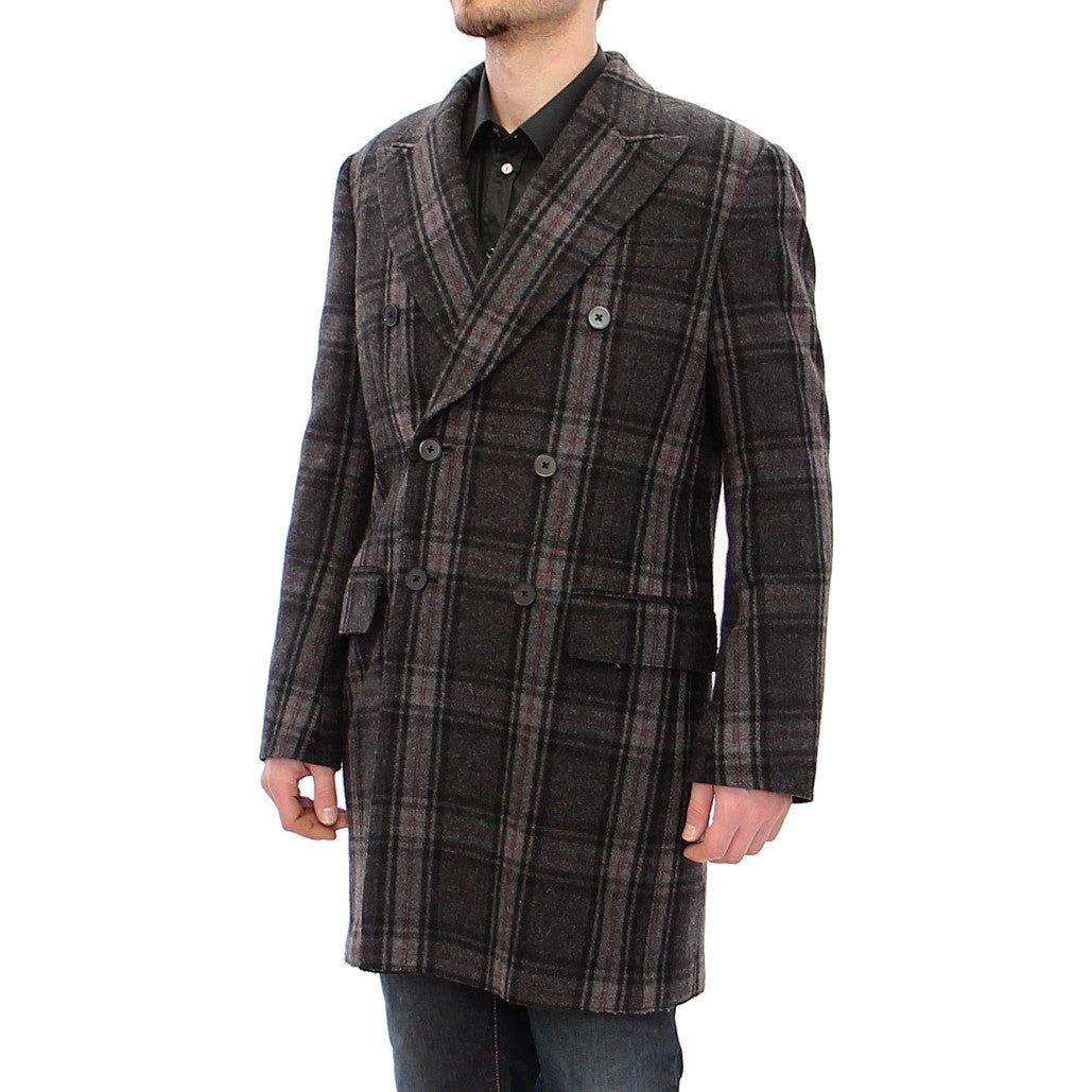 Dolce & Gabbana Sicilia Checkered Wool Blend Coat Coats & Jackets gray-double-breasted-coat-jacket 53557-gray-double-breasted-coat-jacket-3.jpg