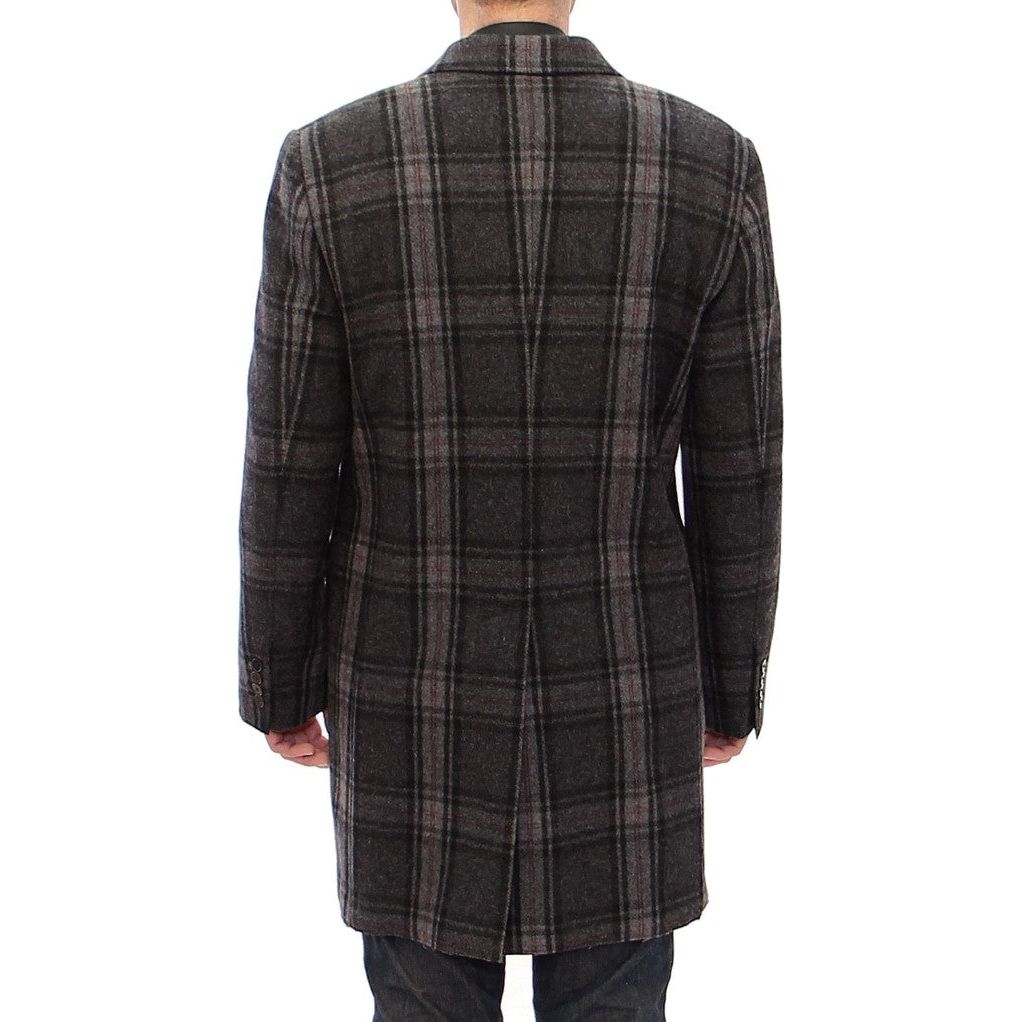 Dolce & Gabbana Sicilia Checkered Wool Blend Coat Coats & Jackets gray-double-breasted-coat-jacket 53557-gray-double-breasted-coat-jacket-4.jpg