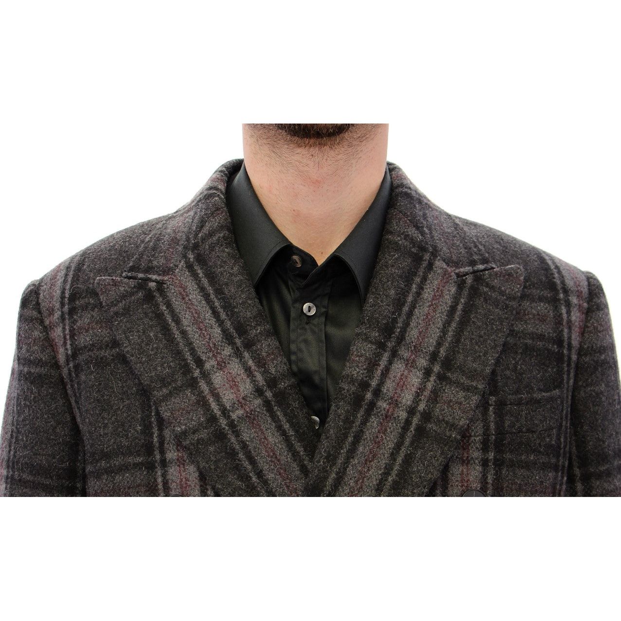 Dolce & Gabbana Sicilia Checkered Wool Blend Coat Coats & Jackets gray-double-breasted-coat-jacket 53557-gray-double-breasted-coat-jacket-5.jpg