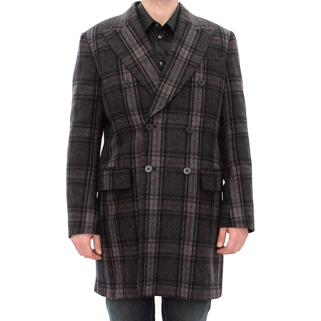 Dolce & Gabbana Sicilia Checkered Wool Blend Coat Coats & Jackets gray-double-breasted-coat-jacket 53557-gray-double-breasted-coat-jacket.jpg