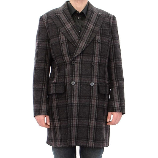Dolce & Gabbana Sicilia Checkered Wool Blend Coat Coats & Jackets gray-double-breasted-coat-jacket