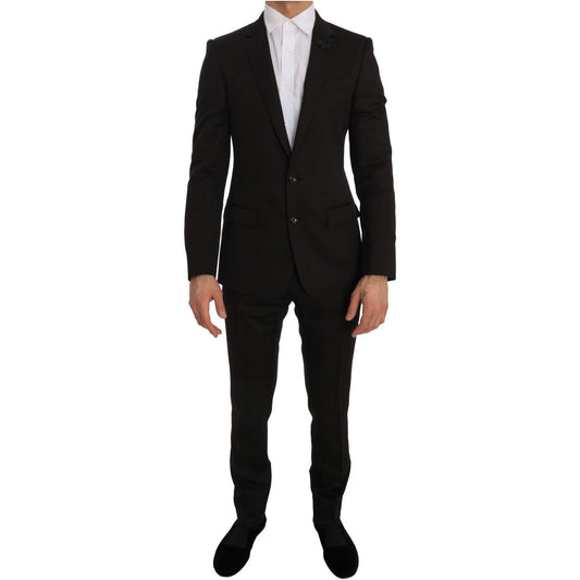 Dolce & Gabbana Elegant Brown Jacquard Martini Suit Suit brown-wool-crystal-bee-slim-fit-martini