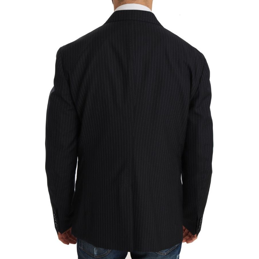 Dolce & Gabbana Elegant Slim Fit Striped Wool Silk Blazer gray-striped-wool-jacket-coat-slim-blazer