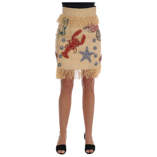 Dolce & Gabbana High-Waist Crystal-Embellished Skirt crystal-beige-palm-fiber-skirt