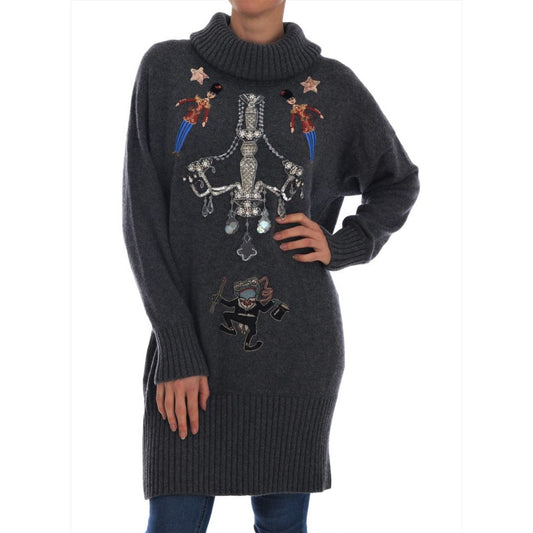 Dolce & Gabbana Enchanted Crystal Turtleneck Sweater fairy-tale-crystal-gray-cashmere-sweater