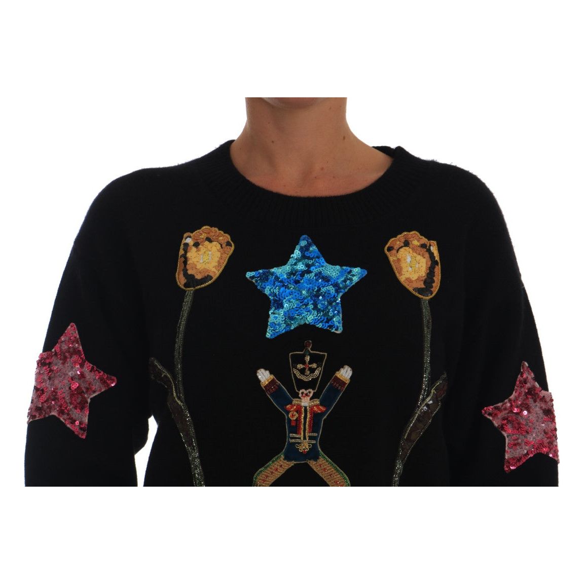 Dolce & Gabbana Enchanted Elegance Cashmere Sweater fairy-tale-crystal-black-cashmere-sweater-1