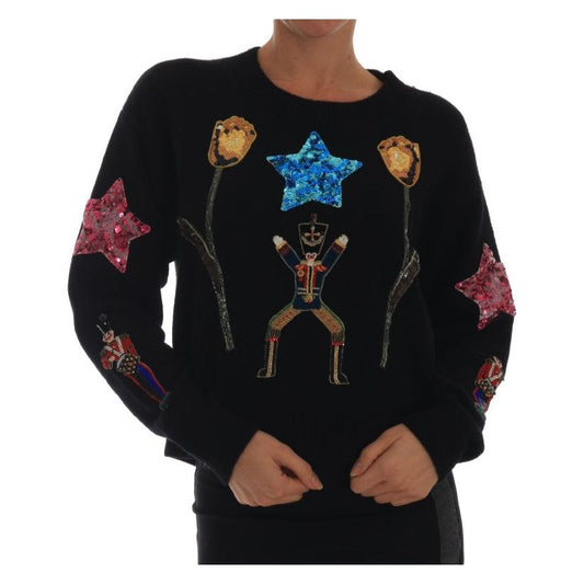 Dolce & Gabbana Enchanted Elegance Cashmere Sweater fairy-tale-crystal-black-cashmere-sweater-1
