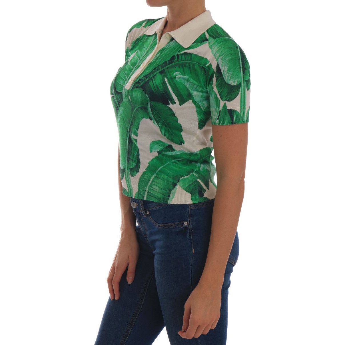 Dolce & Gabbana Elegant Silk Polo Top with Banana Leaf Motif green-banana-leaf-polo-t-shirt 541995-green-banana-leaf-polo-t-shirt-3.jpg