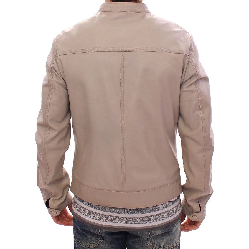 Dolce & Gabbana Elegant Beige Leather Lambskin Jacket Coats & Jackets beige-leather-jacket-biker-coat 54846-beige-leather-jacket-biker-coat-2-2.jpg