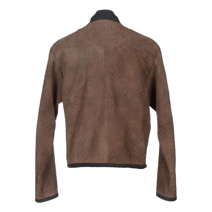 Dolce & Gabbana Elegant Leather & Wool Blend Jacket brown-gray-leather-jacket-coat Coats & Jackets 54860-brown-gray-leather-jacket-coat-1.jpg