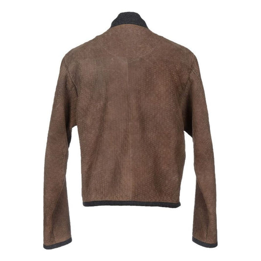 Dolce & Gabbana Elegant Leather & Wool Blend Jacket Coats & Jackets brown-gray-leather-jacket-coat 54860-brown-gray-leather-jacket-coat-1.jpg