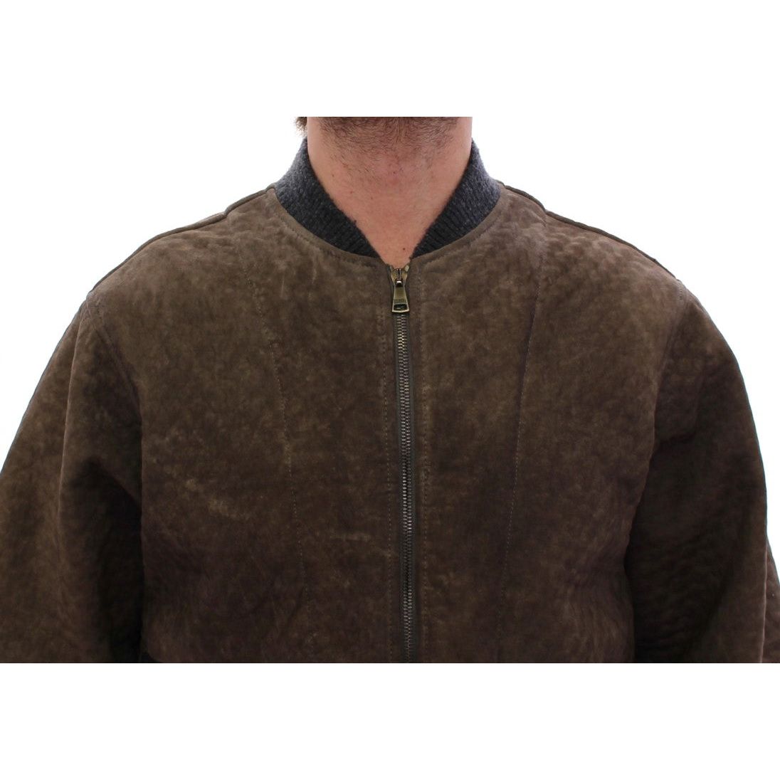 Dolce & Gabbana Elegant Leather & Wool Blend Jacket brown-gray-leather-jacket-coat Coats & Jackets 54860-brown-gray-leather-jacket-coat-3.jpg