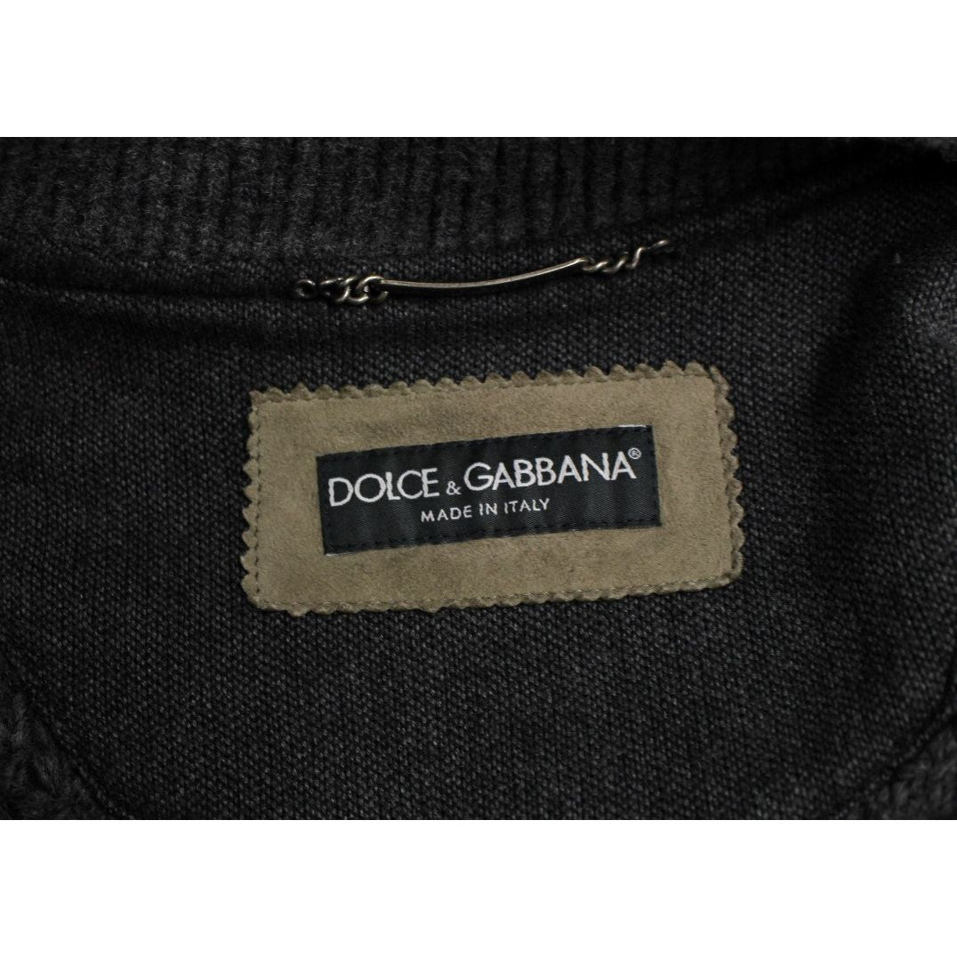 Dolce & Gabbana Elegant Leather & Wool Blend Jacket brown-gray-leather-jacket-coat Coats & Jackets 54860-brown-gray-leather-jacket-coat-6.jpg