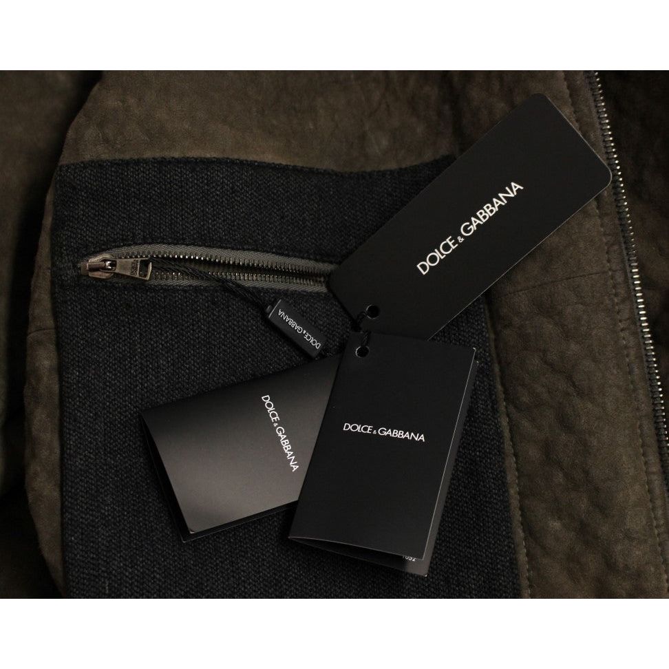 Dolce & Gabbana Elegant Leather & Wool Blend Jacket brown-gray-leather-jacket-coat Coats & Jackets 54860-brown-gray-leather-jacket-coat-8.jpg