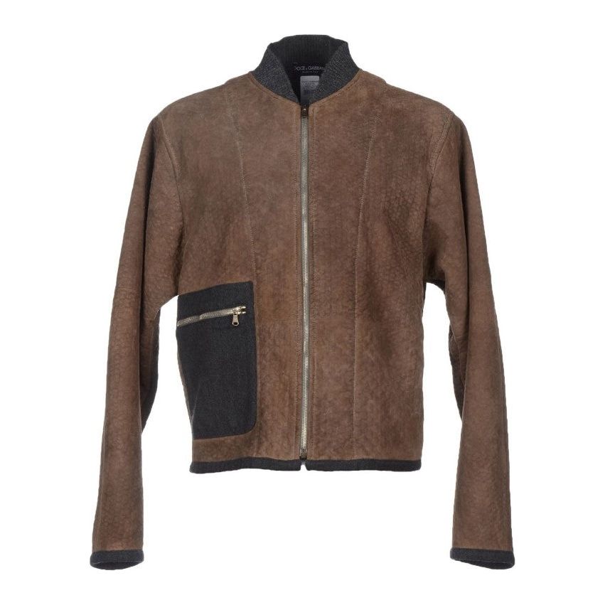 Dolce & Gabbana Elegant Leather & Wool Blend Jacket Coats & Jackets brown-gray-leather-jacket-coat 54860-brown-gray-leather-jacket-coat.jpg