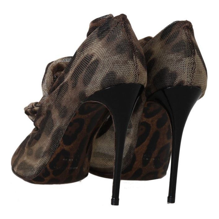 Dolce & Gabbana Elegant Leopard Print Sock Pumps Heels brown-leopard-tulle-long-socks-pumps