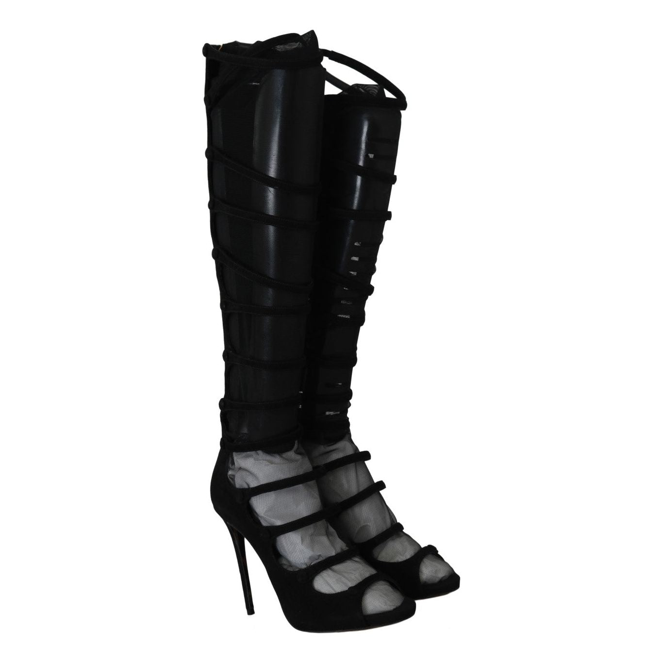 Dolce & Gabbana Elegance Redefined: Chic Knee-High Stiletto Boots black-suede-stretch-straps