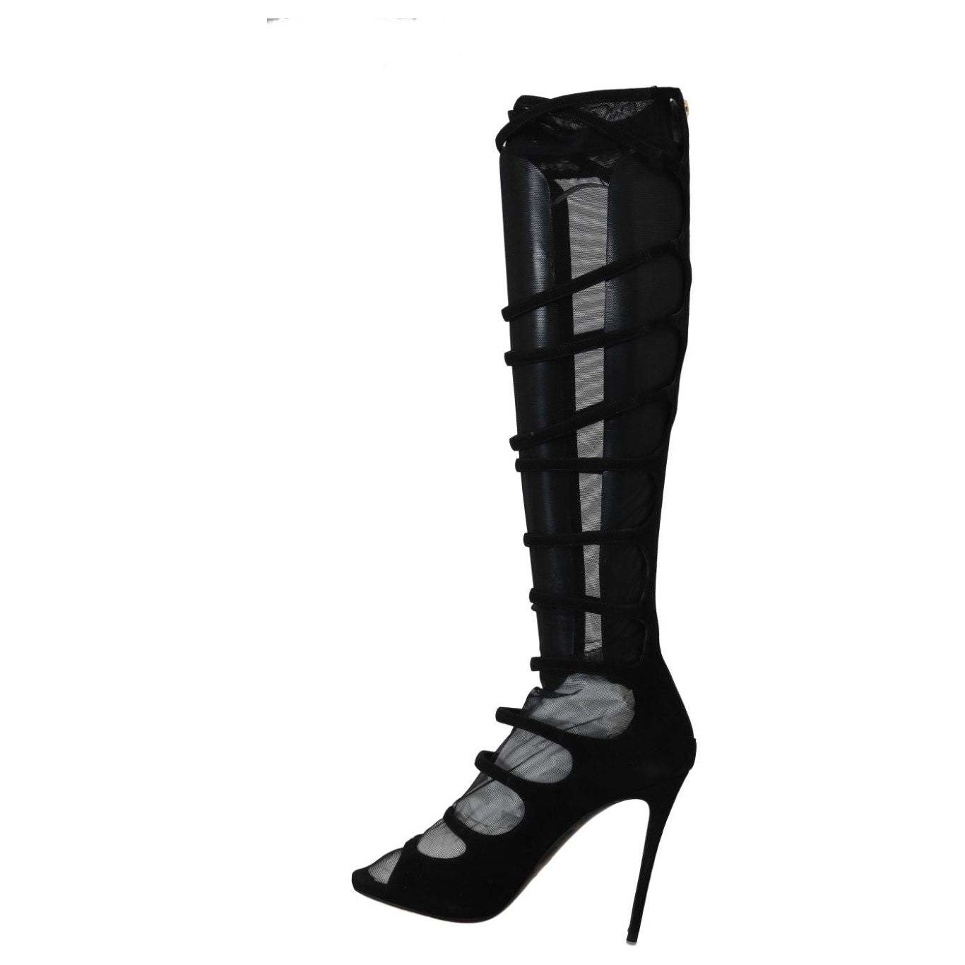 Dolce & Gabbana Elegance Redefined: Chic Knee-High Stiletto Boots black-suede-stretch-straps