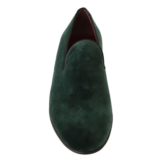 Dolce & Gabbana Elegant Green Suede Slip-On Loafers green-suede-leather-slippers-loafers 550450-green-suede-leather-slippers-loafers-1_221ddf9e-2a4d-448d-a6ee-22213f24904d.jpg