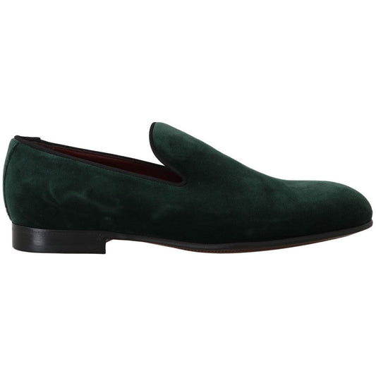 Dolce & Gabbana Elegant Green Suede Slip-On Loafers green-suede-leather-slippers-loafers 550450-green-suede-leather-slippers-loafers_c37cb02a-5788-4d63-aecc-f1991e09368e.jpg